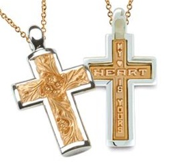 Two-Tone Sculpted Posey Cross - 14K Yellow & White