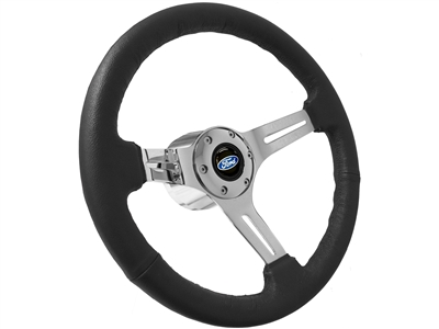 VSW S6 Sport Leather Steering Wheel Chrome Kit, Classic Ford Oval