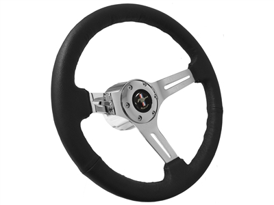 VSW S6 Sport Leather Steering Wheel Chrome Ford Mustang Kit, Running Pony