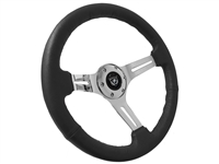 S6 Sport Black Leather Chrome 6-Bolt Steering Wheel