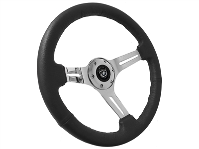 S6 Sport Black Leather Chrome 6-Bolt Steering Wheel