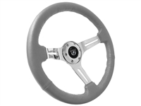 S6 Sport Gray Leather Chrome Steering Wheel, ST3012GRY