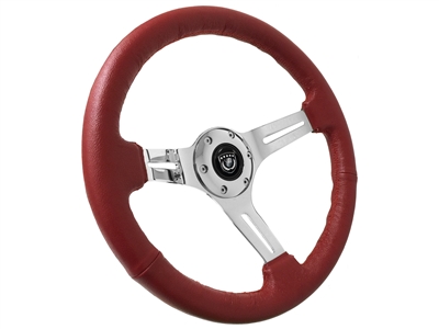 S6 Sport Red Leather Chrome Steering 6-Bolt Wheel, ST3012RED