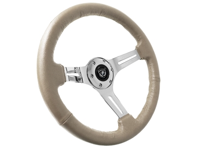 S6 Sport Tan Leather Chrome 6-Bolt Steering Wheel, ST3012TAN