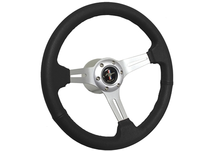 VSW S6 Sport Leather Steering Wheel Brushed Ford Mustang Kit, Running Pony