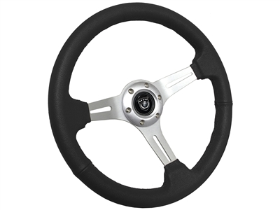 S6 Sport Black Leather Brushed Aluminum Steering Wheel, ST3014BLK