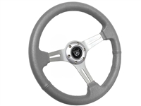 S6 Sport Gray Leather Brushed Aluminum Steering Wheel, ST3014GRY