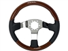 S6 Sport Mahogany Wood-Leather Chrome 6-Bolt Steering Wheel, ST3019