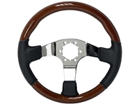 S6 Sport Mahogany Wood-Leather Chrome 6-Bolt Steering Wheel, ST3019
