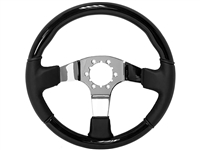 S6 Sport Black Ash Wood-Leather Chrome 6-Bolt Steering Wheel, ST3019BK