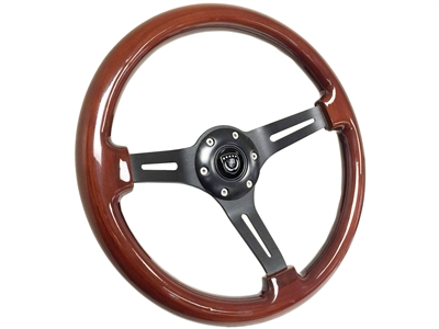 S6 Sport Mahogany Wood Black Aluminum 6-Bolt Steering Wheel, ST3027