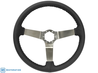 S6 Step Series Black Leather Stainless Steel Steering Wheel, ST3041BLK