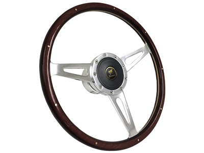 S9 Classic Deluxe Espresso Wood Steering Wheel Kit, Ford Bronco Emblem