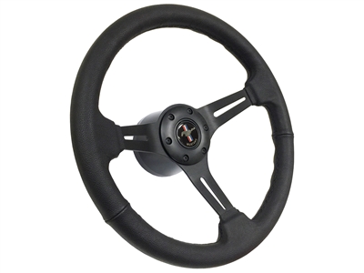 VSW S6 Sport Leather Steering Wheel Black Ford Mustang Kit, Running Pony