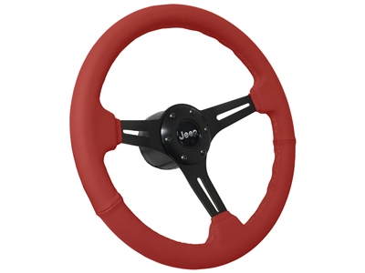 VSW S6 Red Leather Steering Wheel Brushed Jeep Black Kit