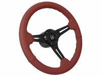 S6 Sport Red Leather Black Aluminum 6-Bolt Steering Wheel, ST3060RED