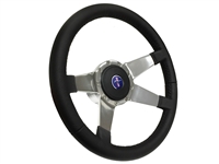 VSW S9 Premium Leather Steering Wheel Blue Pony Kit with Solid Quad Spoke