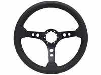 S6 Sport Leather Black Aluminum 3-Spoke w/Holes Steering Wheel, ST3094BLK