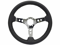 S6 Sport Leather Chrome 3-Spoke with Holes Steering Wheel, ST3095BLK