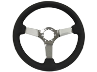 VSW S6 Sport Black Leather Chrome 6-Bolt Steering Wheel, ST3112BLK