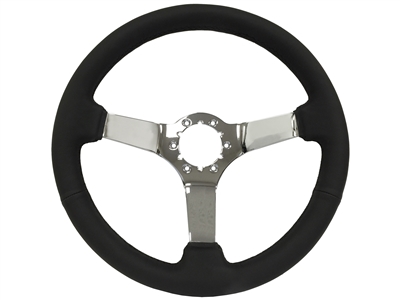 VSW S6 Sport Black Leather Chrome 6-Bolt Steering Wheel, ST3112BLK