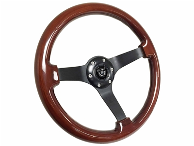 S6 Sport Mahogany Wood Black Aluminum 6-Bolt Steering Wheel, ST3127