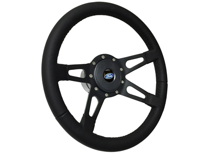S9 Premium Leather Steering Wheel Black Kit, Ford Blue Oval Emblem