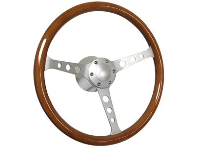 S6 Classic Wood Steering Wheel Brushed Kit