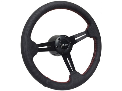 VSW S6 Perforated Leather Steering Wheel Brushed Jeep Red Stitch Kit