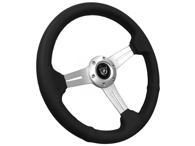VSW S6 Sport Perforated Leather Brushed Aluminum Steering Wheel, ST3587BLK