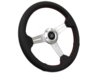 VSW S6 Sport Perforated Leather Brushed Aluminum Steering Wheel with Red Stitch, ST3587BLK-RED