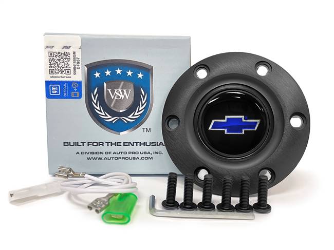 VSW S6 Black Horn Button with Blue Chevy Bow Tie Emblem