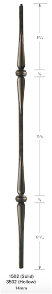 Marsala 1502: 44" Solid Spoon Baluster w/ Double Knuckle  | Stair Part Pros