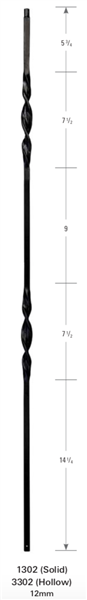 Vicenza Stair Partt 3302: 44" Hollow Double Ribbon Baluster  | Stair Part Pros