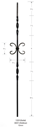 3331: 44" Hollow Double Ribbon Stair Baluster w/ Single Scroll  | Stair Part Pros