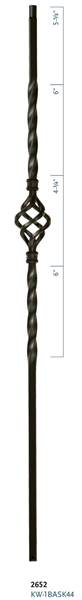 C2652: 36" Double Twist Single Basket Iron Stair Baluster | Stair Part Pros