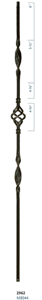 C2962: 44" Double Ribbon Single Basket Iron Stair Baluster | Stair Part Pros