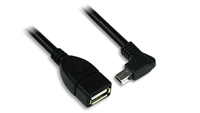 90 degree MINI USB B (M) to USB A (F) CABLE - 3 ft.