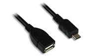 MICRO USB B (M) to USB A (F) CABLE - 6 in.