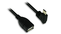 90 DEGREE MICRO USB B (M) to USB A (F) CABLE - 6 in.