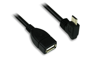 90 DEGREE MICRO USB B (M) to USB A (F) CABLE - 1 ft.