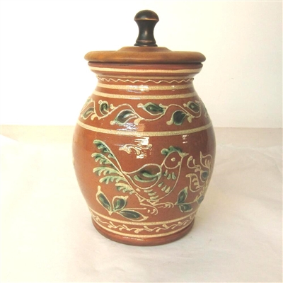 Bird and Tulips Pot with Wooden Lid (MTO) $165