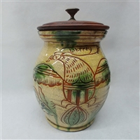 Sgraffito Eagle Pot with Wooden Lid (MTO) $165