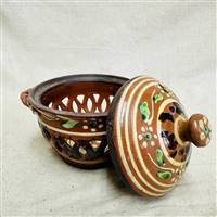 Pierced Bowl with Thrown Lid and Rope Handles $155