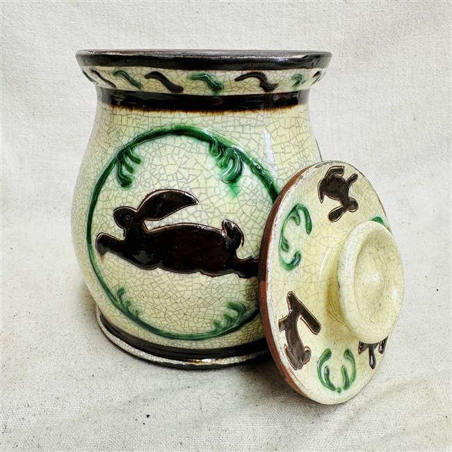 Rabbit Pot with Thrown Lid $135