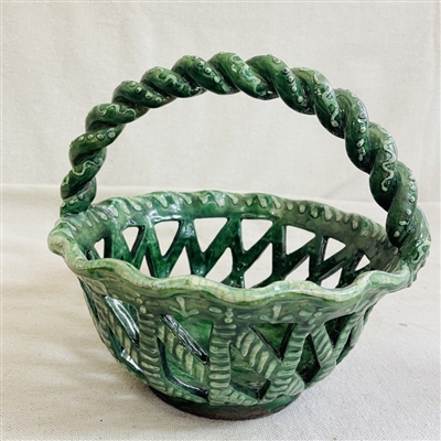 Pierced Redware Basket with Braided Handle $195