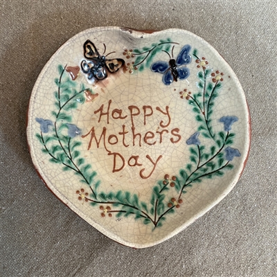Heart Shaped Happy Mother's Day Plate with Butterflies $65