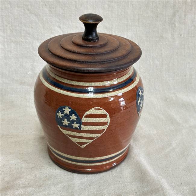 Heart Flag Pot with Wooden Lid $155