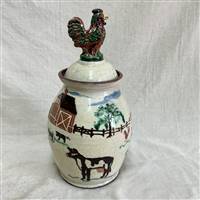 Pot with Farm Scene and Rooster Lid $265