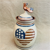 Flag Jar with Patriotic Bird Lid $225